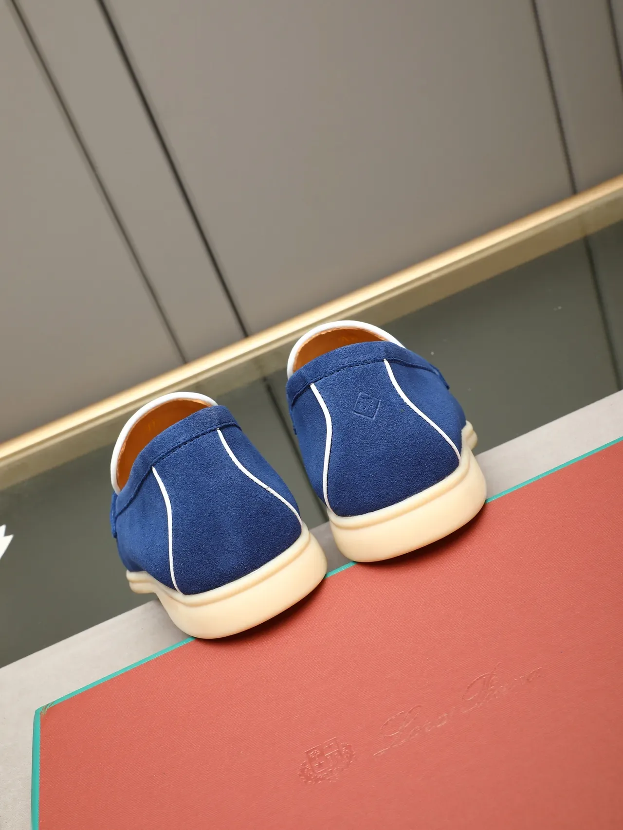 Blue White Suede Piping Loafer 3