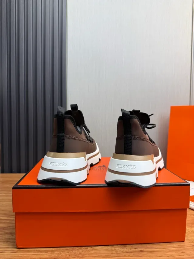 Brown and White Layered Midsole Lace-Up Lifestyle Sneaker 3