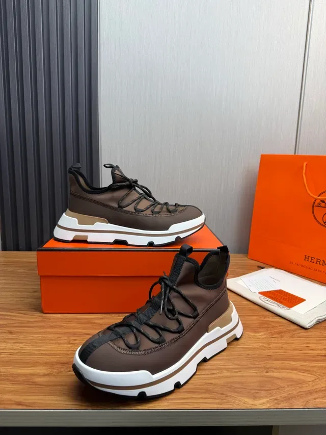 Brown and White Layered Midsole Lace-Up Lifestyle Sneaker 4