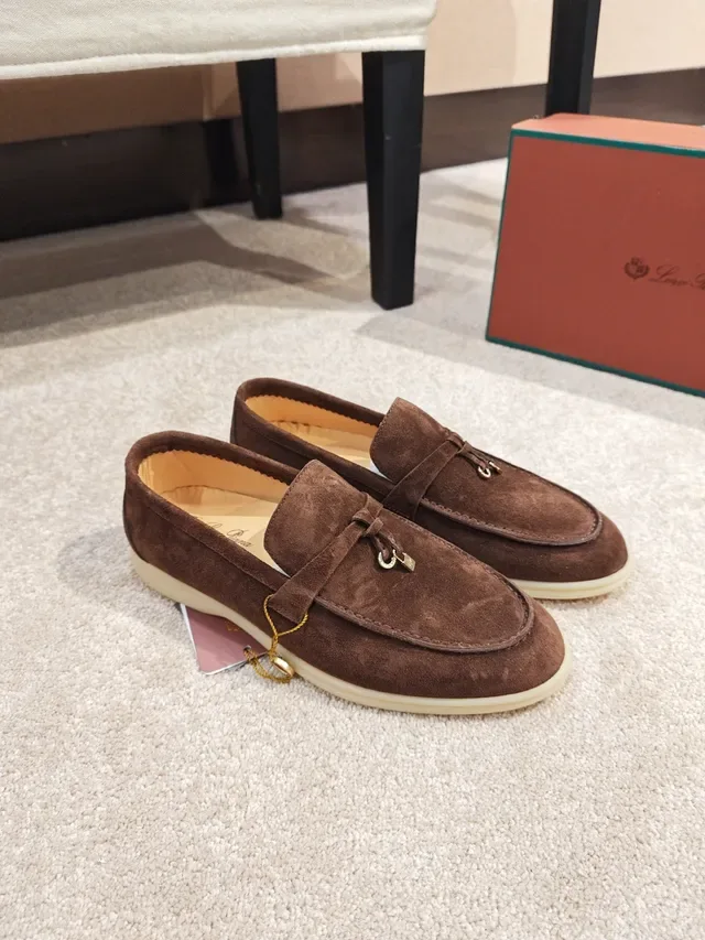 Brown Beige Suede Saddle Strap Loafer 4