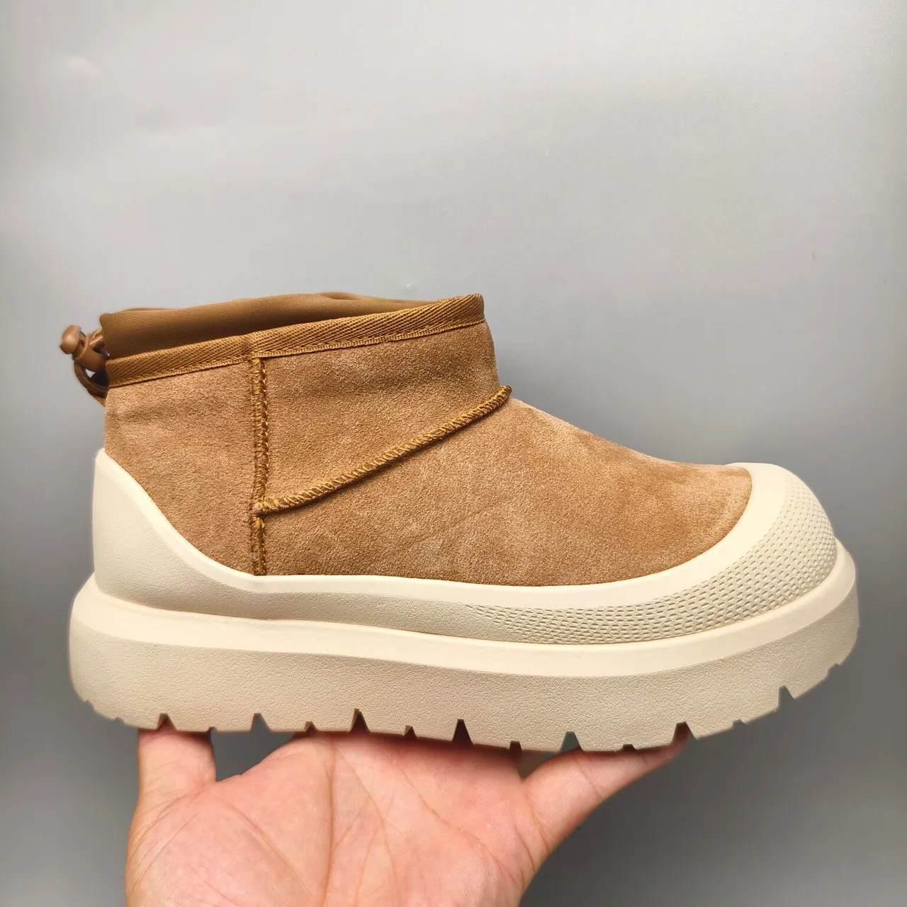 Brown Beige Suede Upper Elasticated Collar Boots 2