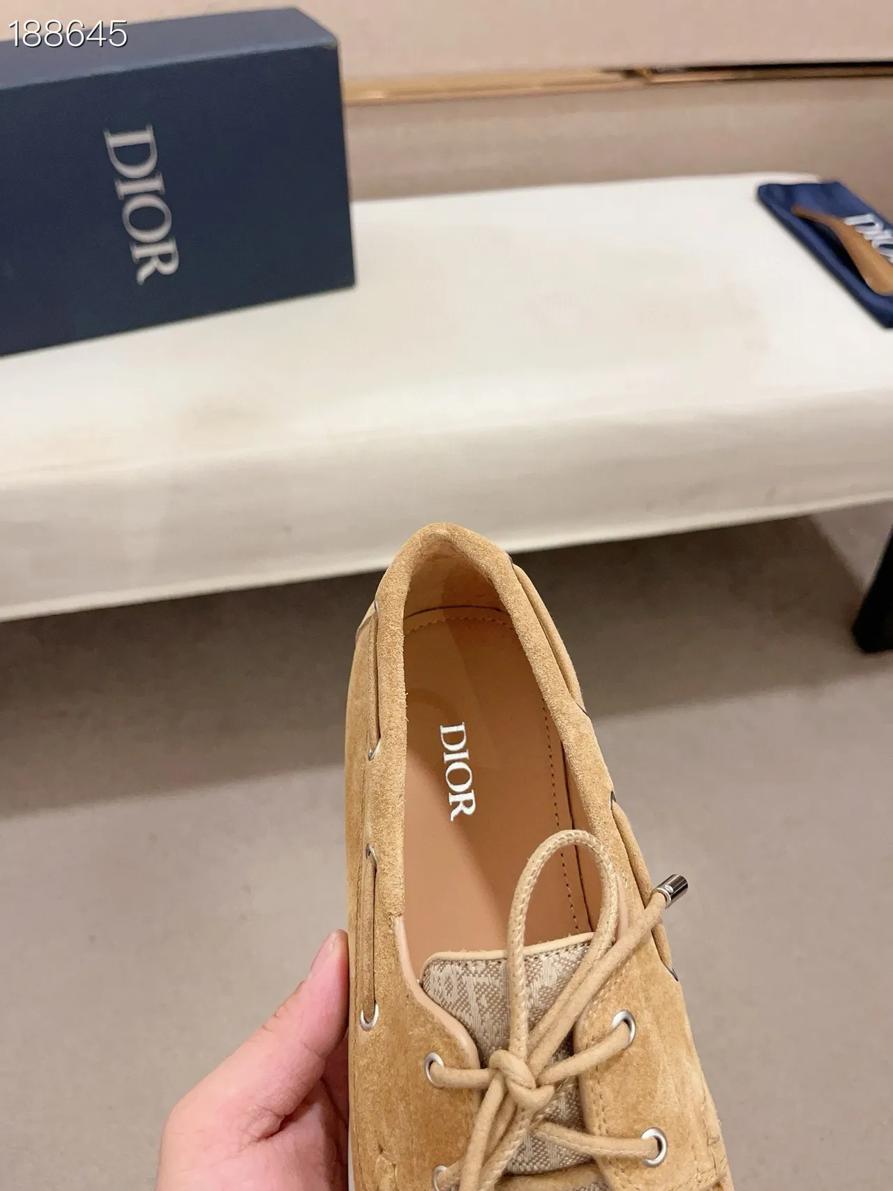 Brown Beige Suede Upper Monogrammed Toe Panel Boat Shoes 8