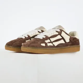 Brown Beige Suede Upper Off-White Bone-Shaped Overlays Sneakers