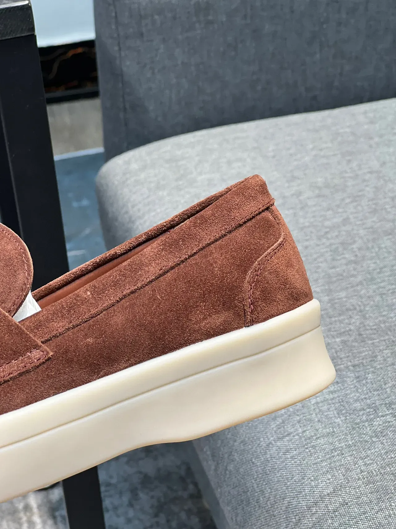 Brown Beige Suede Upper Penny Strap Loafer 7