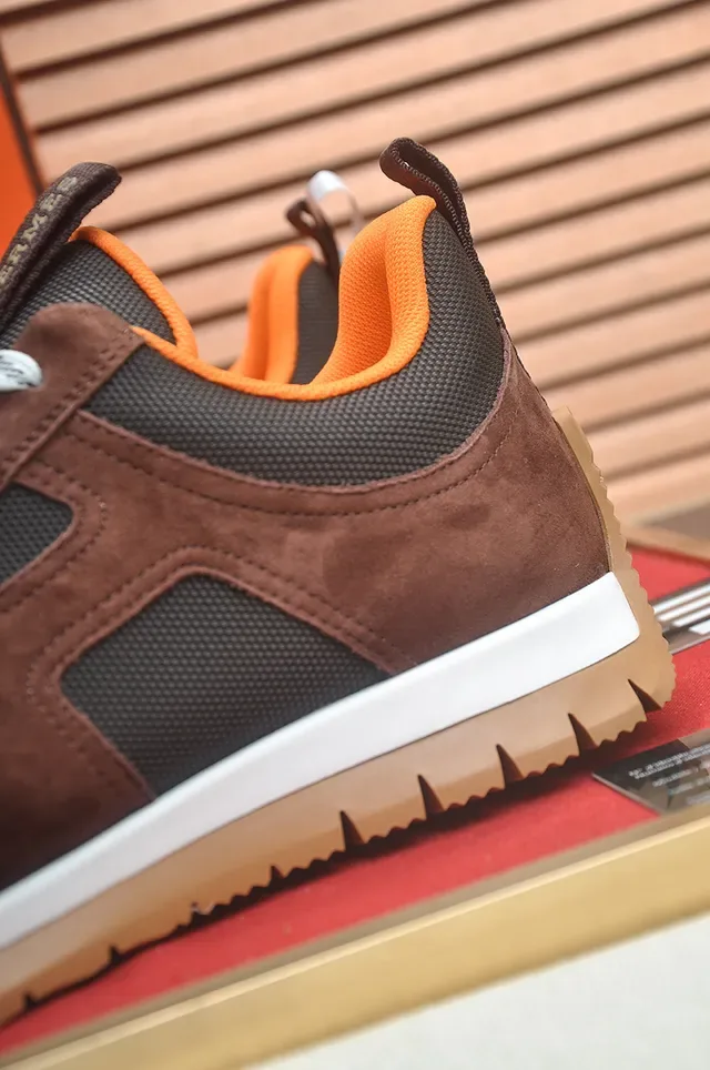 Brown Orange Suede And Mesh Panel Construction Lining Accent Sneakers 2