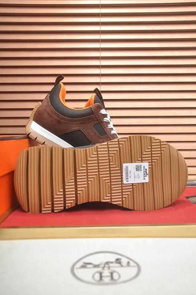 Brown Orange Suede And Mesh Panel Construction Lining Accent Sneakers 3