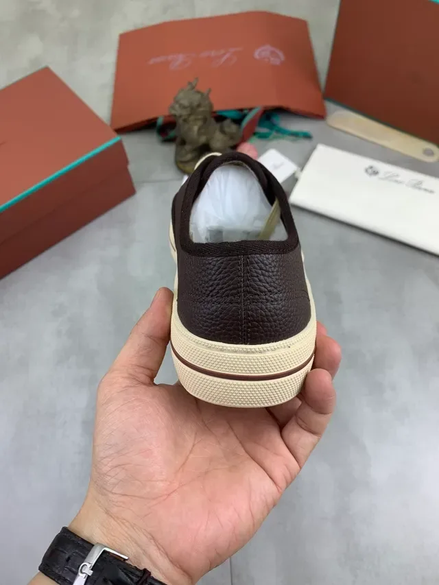 Brown Pebbled Leather Low-Top Lace-Up Sneakers 3