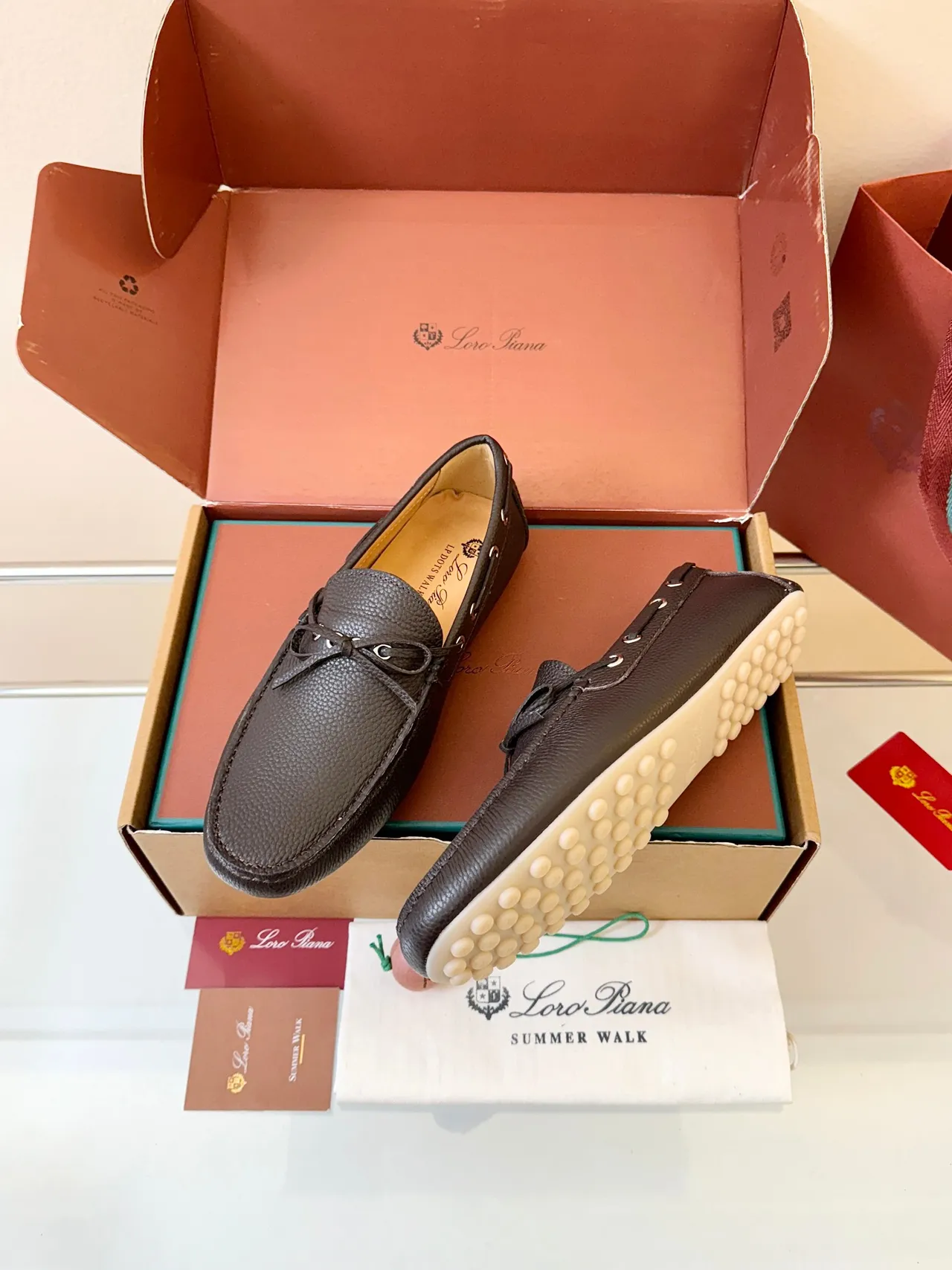 Zapatos de bote Moc-Toe de cuero marrón pebbled 2