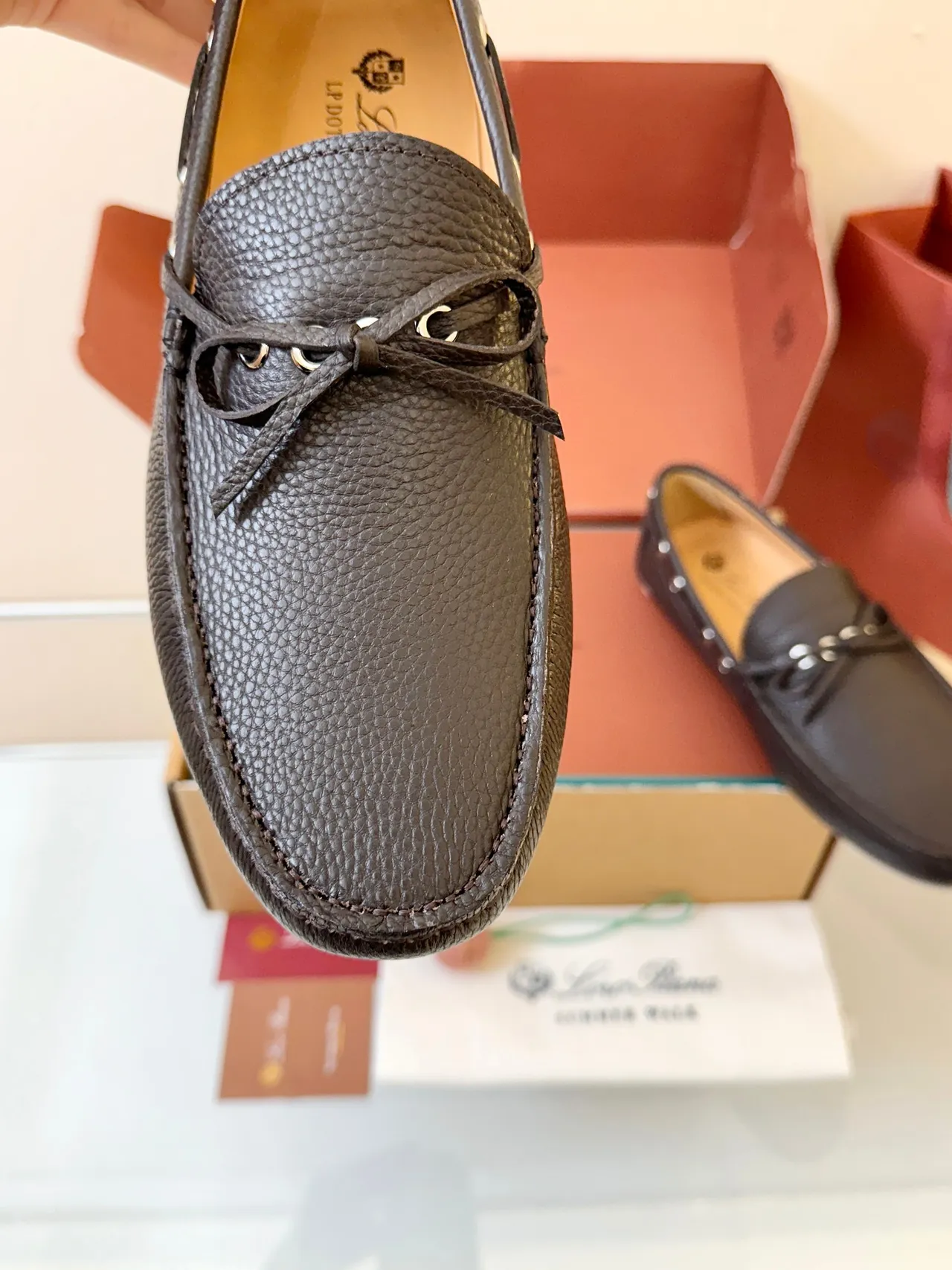 Zapatos de bote Moc-Toe de cuero marrón pebbled 3