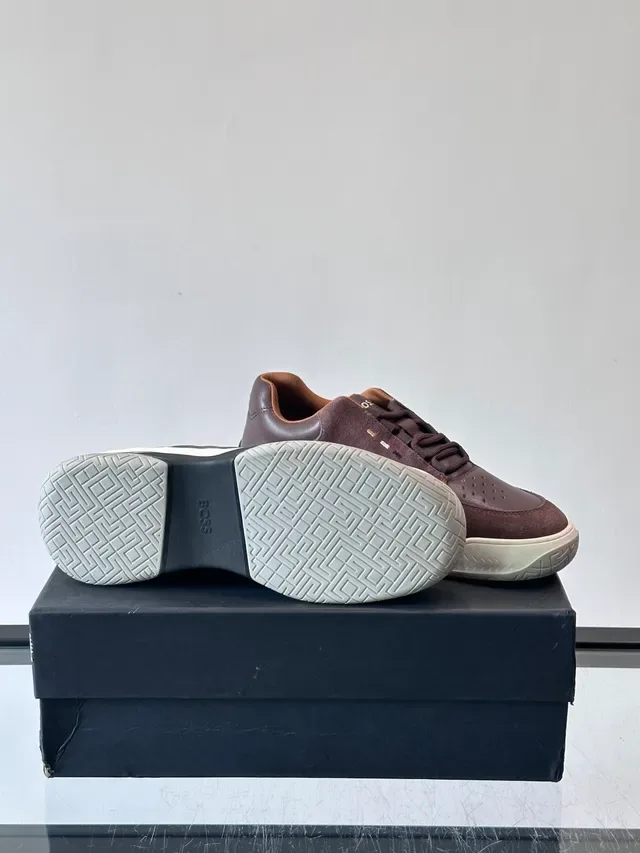 Brown Quilted Leather and Suede Low-Top Lifestyle Sneakers 2