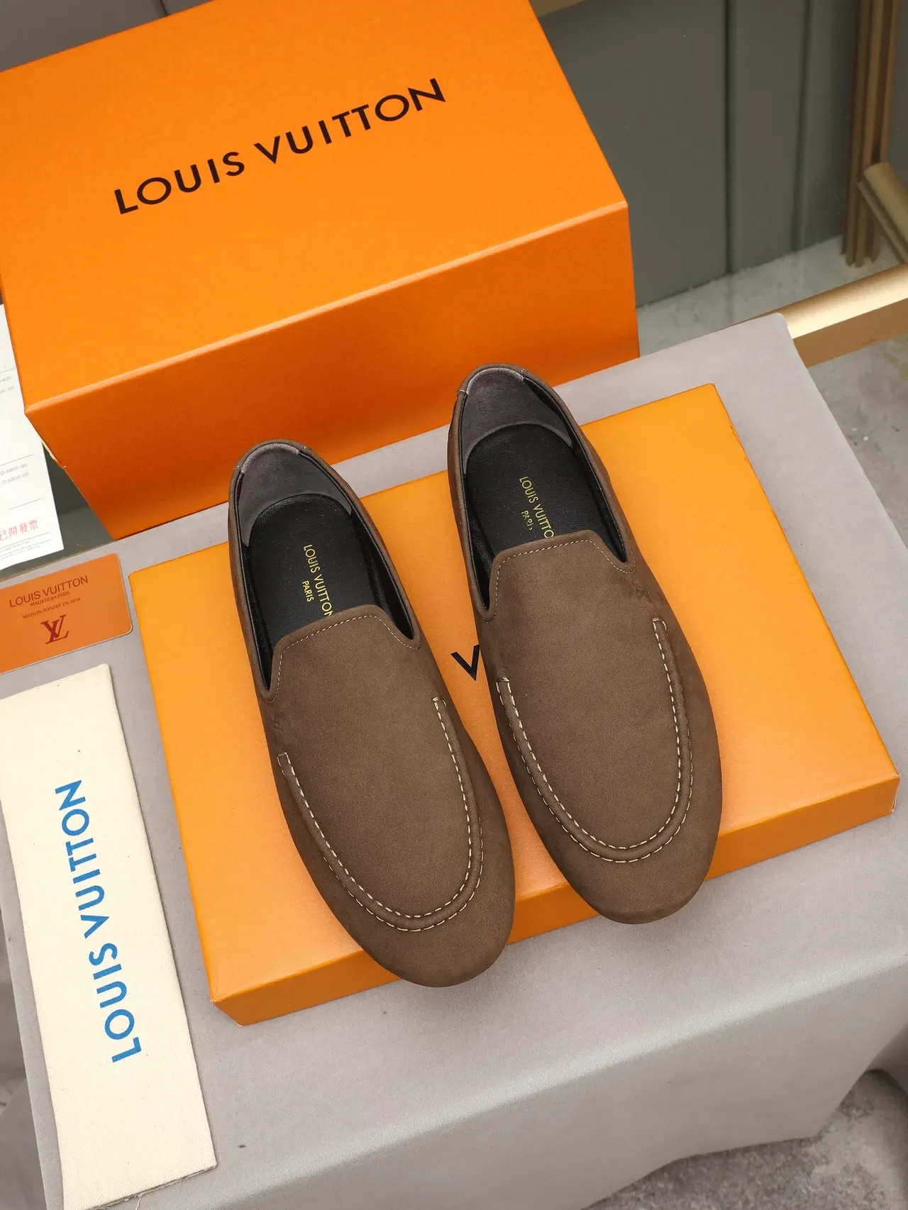 Brown Suede Moc-Toe Slip-On Loafers 2