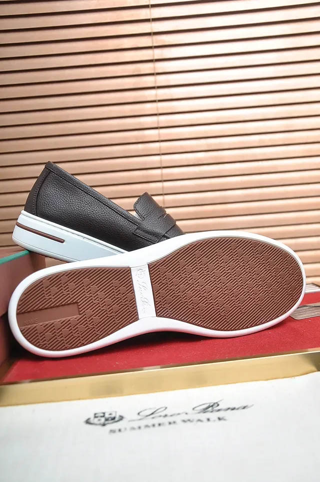 Brown White Pebbled Leather Penny Strap Loafer 3