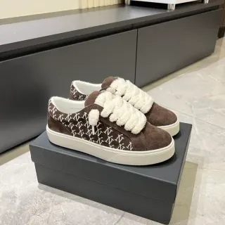 Brown White Suede Fluffy Strap Sneakers