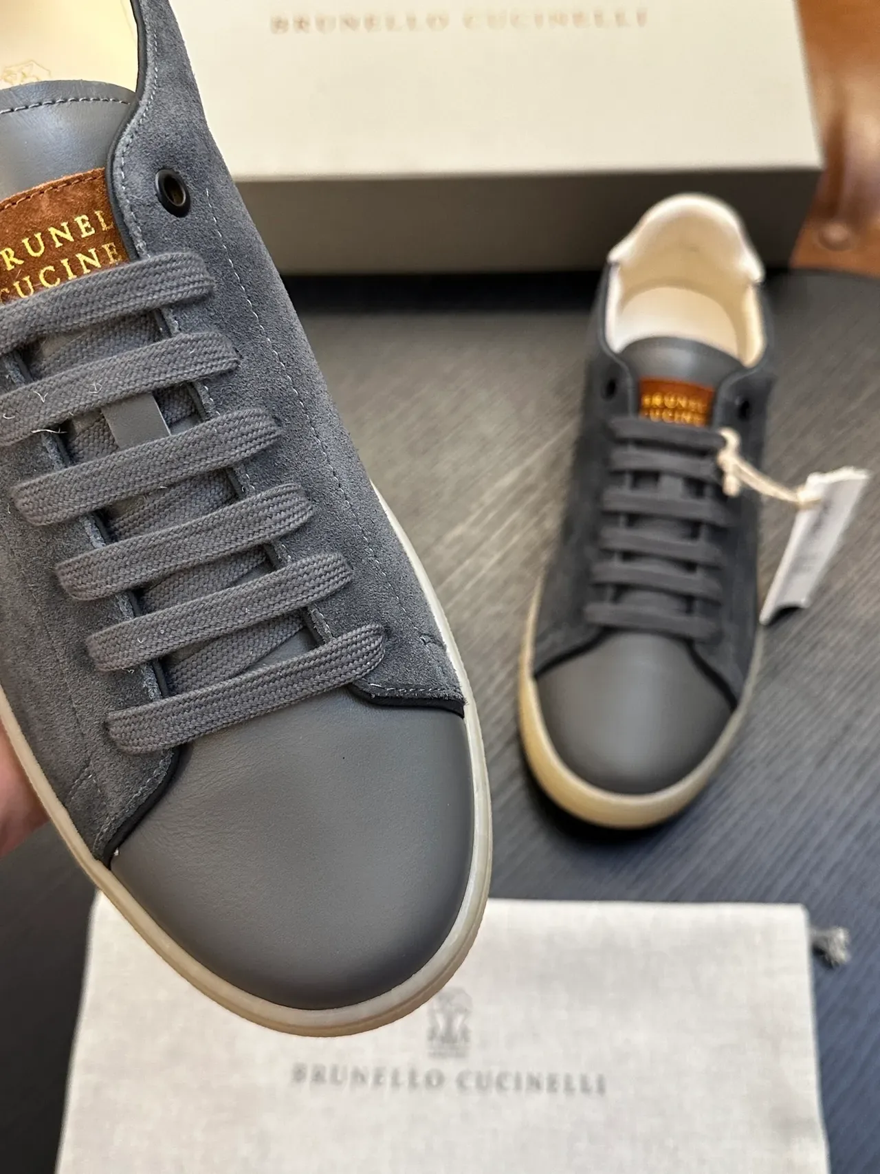 Brunello Cucinelli Gray Suede and Leather Low-Top Lifestyle Sneaker 6