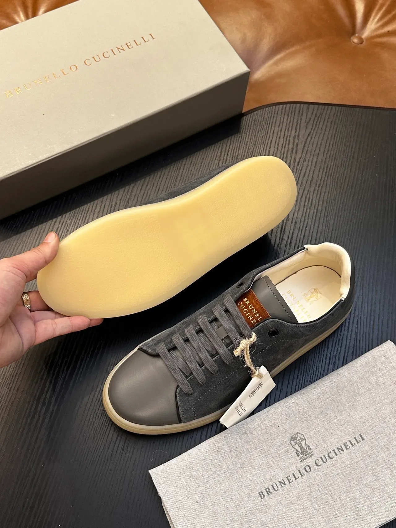Brunello Cucinelli Gray Suede and Leather Low-Top Lifestyle Sneaker 9