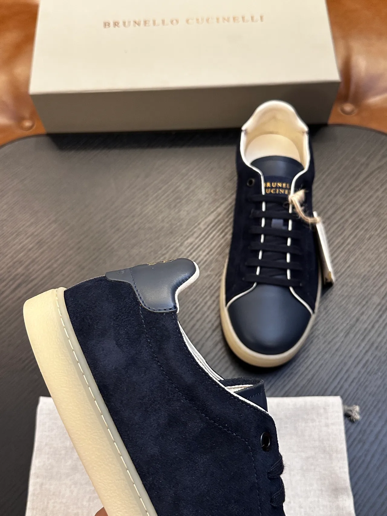Brunello Cucinelli Navy Suede and Leather Cupsole Casual Shoe 5