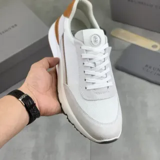Brunello Cucinelli Zapatilla Lifestyle Blanco y Beige de Material Mixto