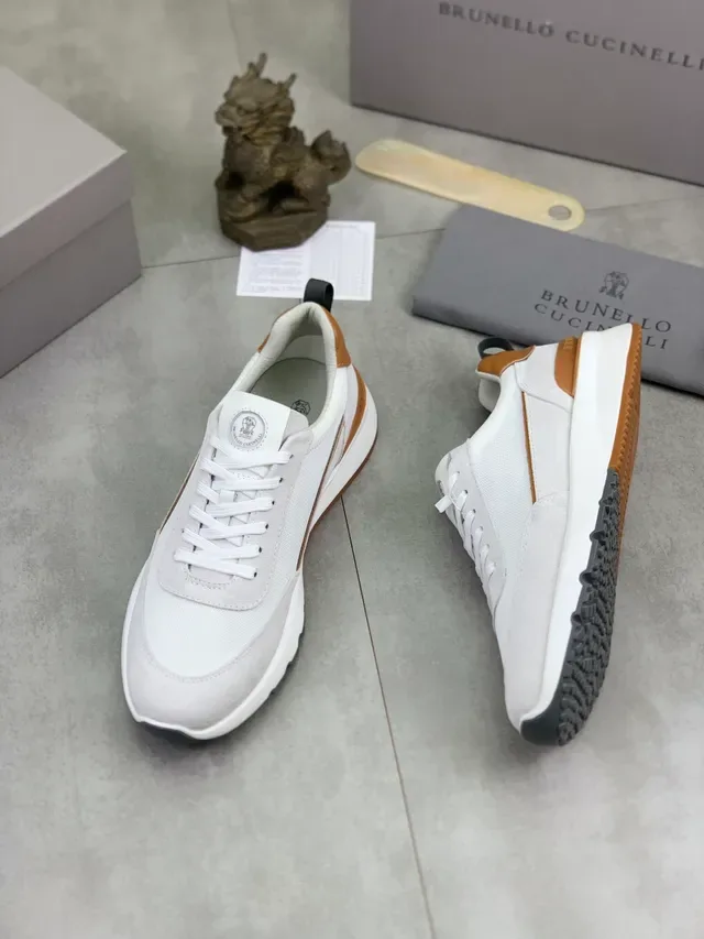 Brunello Cucinelli White and Beige Mixed-Material Lifestyle Sneaker 5
