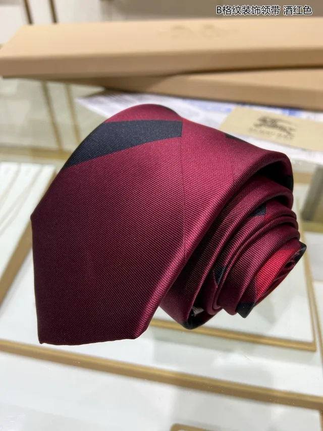 Burgundy and Black Checkered Silk Handmade Necktie 4