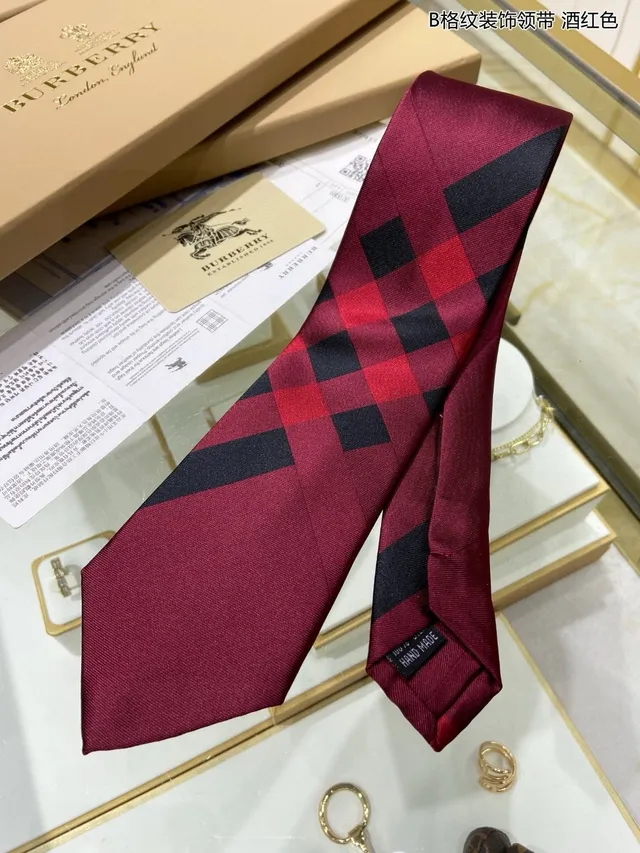 Burgundy and Black Checkered Silk Handmade Necktie 5