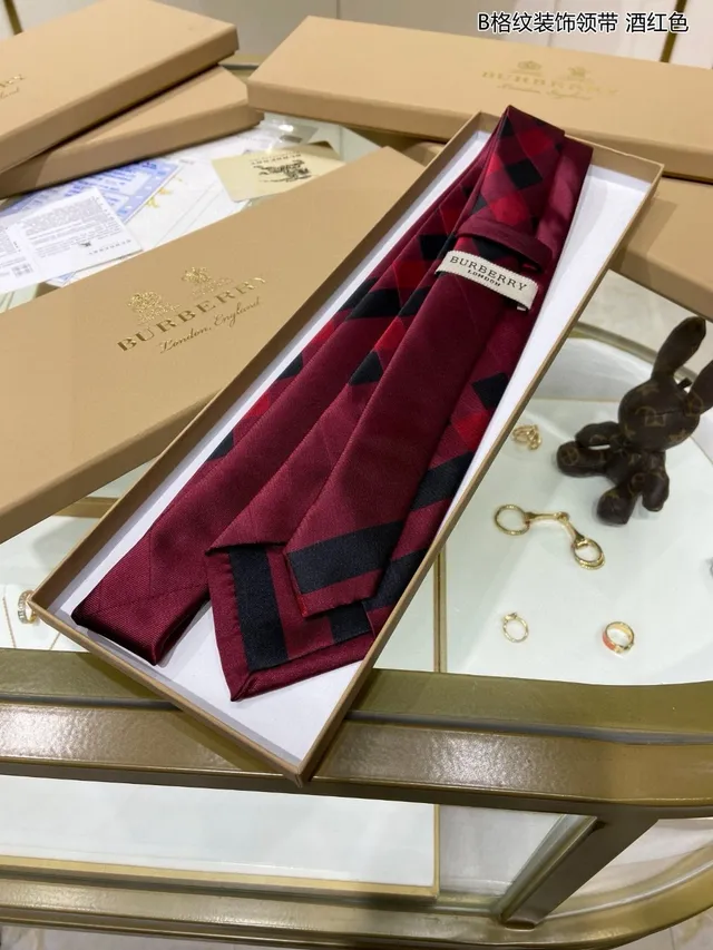 Burgundy and Black Checkered Silk Handmade Necktie 6