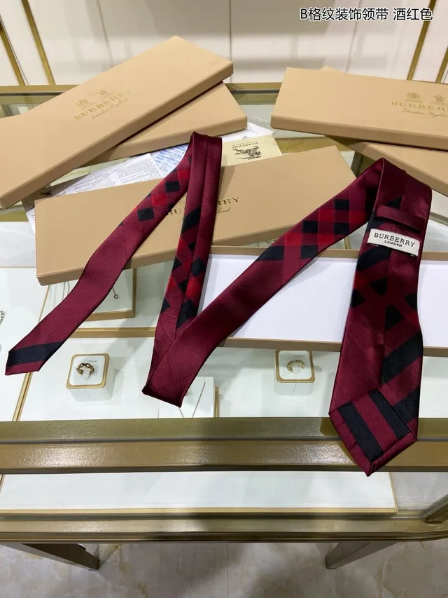 Burgundy and Black Checkered Silk Handmade Necktie 7