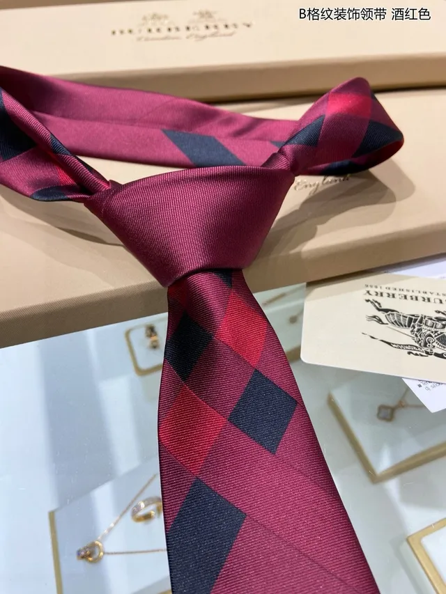 Burgundy and Black Checkered Silk Handmade Necktie 8