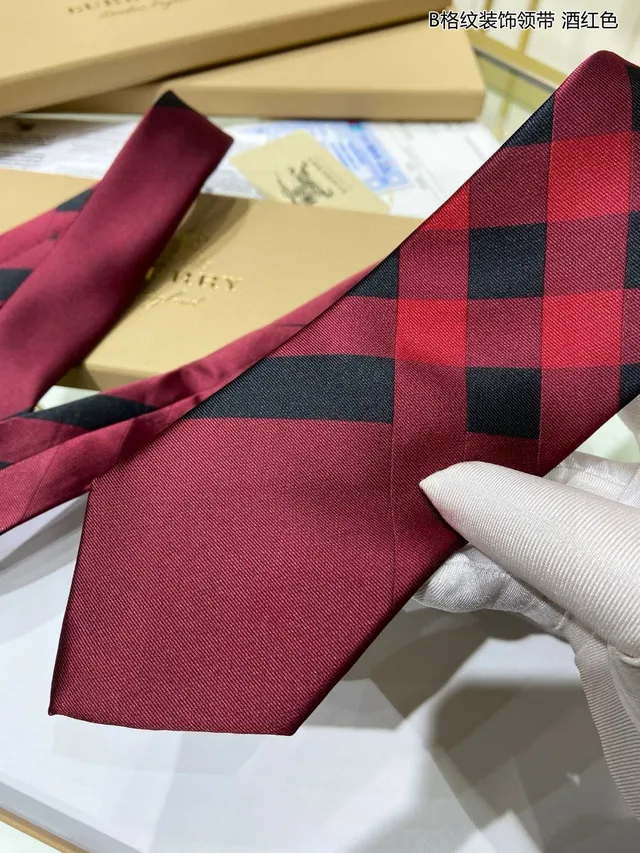 Burgundy and Black Checkered Silk Handmade Necktie 9