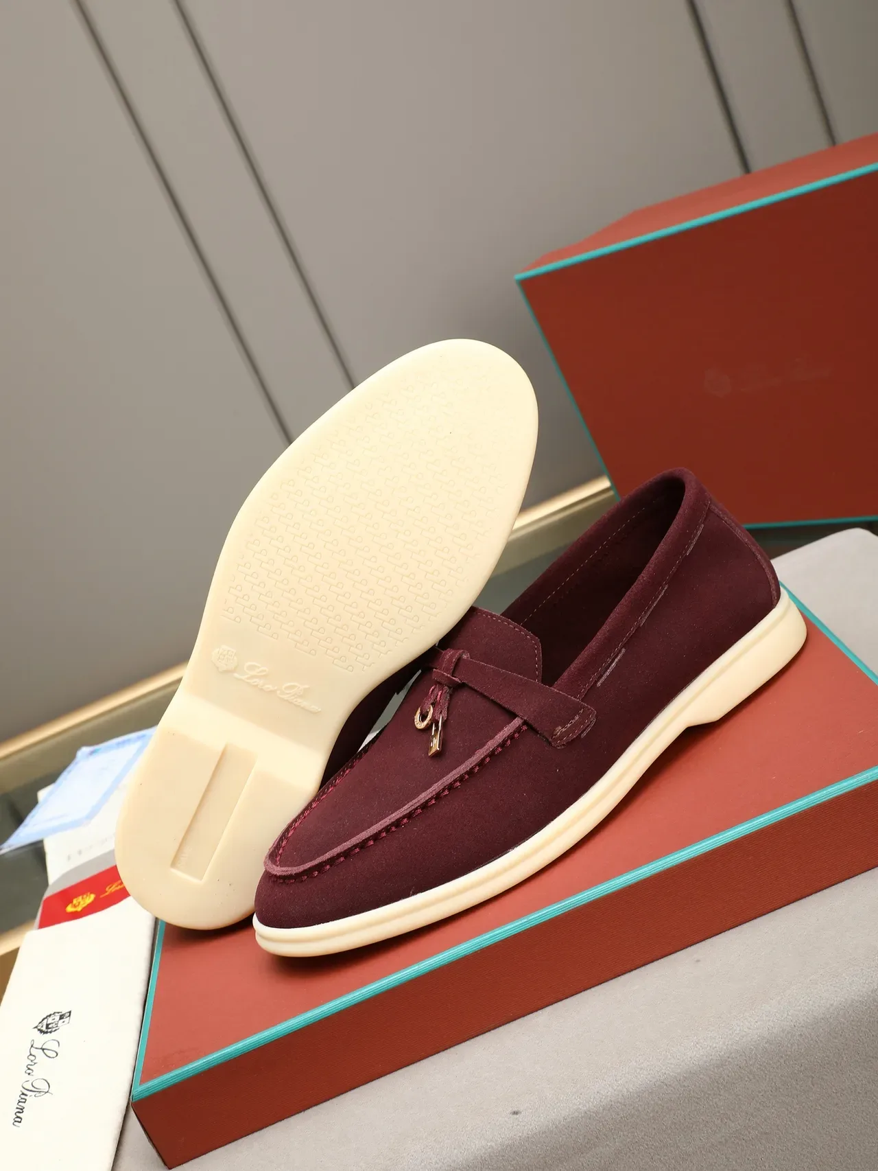 Burgundy Beige Suede Upper Buckle Strap Loafer 4