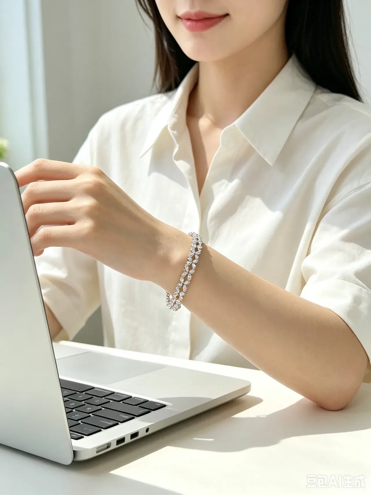Braceletes com Motivo Floral Encrustado em Cristal e Acabamento Prateado 2