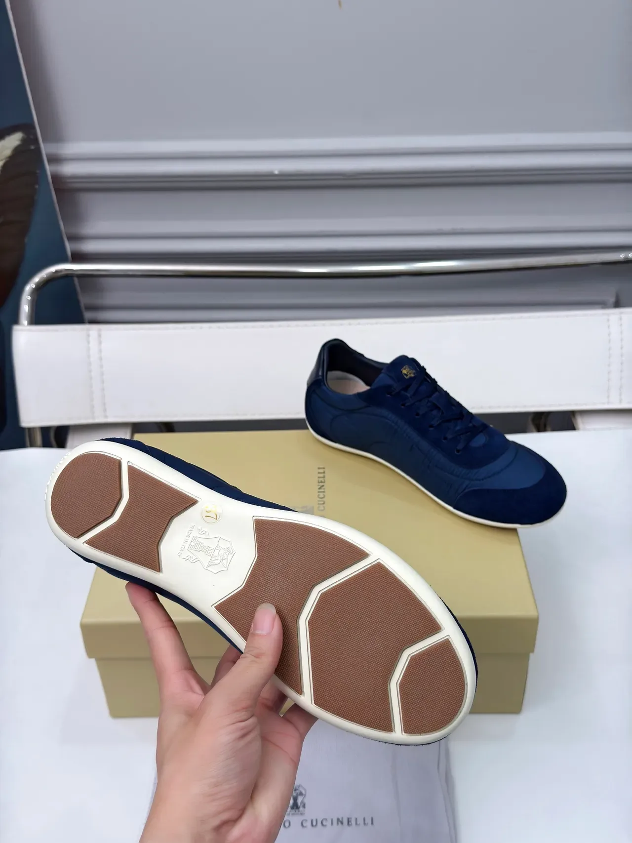 Cucinelli Navy Suede and Textile Panel Lifestyle Sneakers 2
