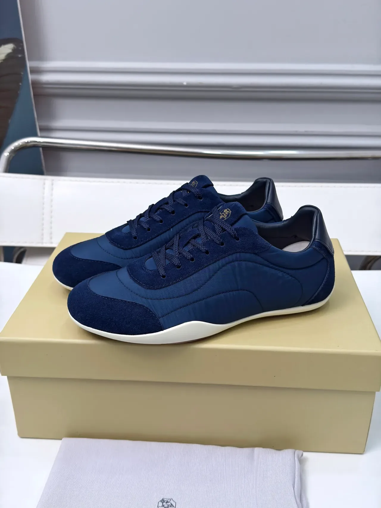 Cucinelli Navy Suede and Textile Panel Lifestyle Sneakers 4