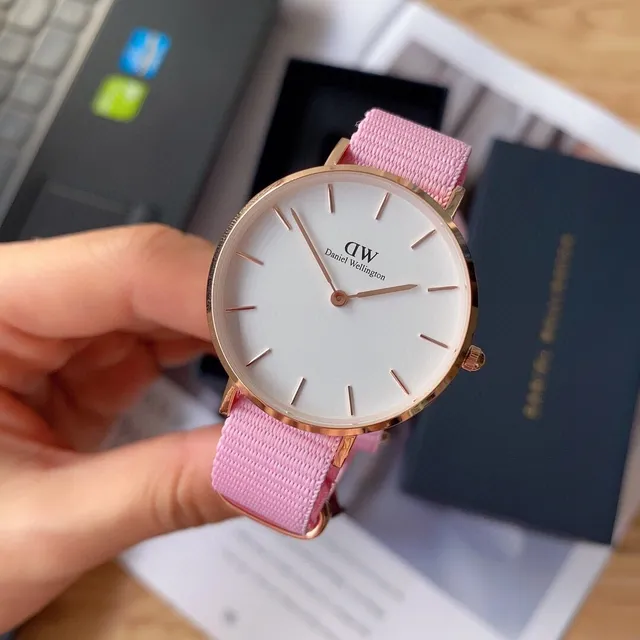Daniel Wellington Classic Pink White Minimalist Dial Fabric NATO Strap Quartz Watch 4