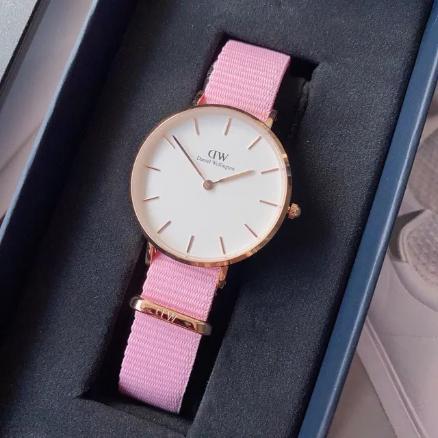 Daniel Wellington Classic Pink White Minimalist Dial Fabric NATO Strap Quartz Watch 5