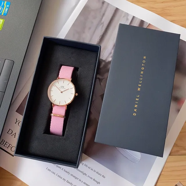 Daniel Wellington Classic Pink White Minimalist Dial Fabric NATO Strap Quartz Watch 6