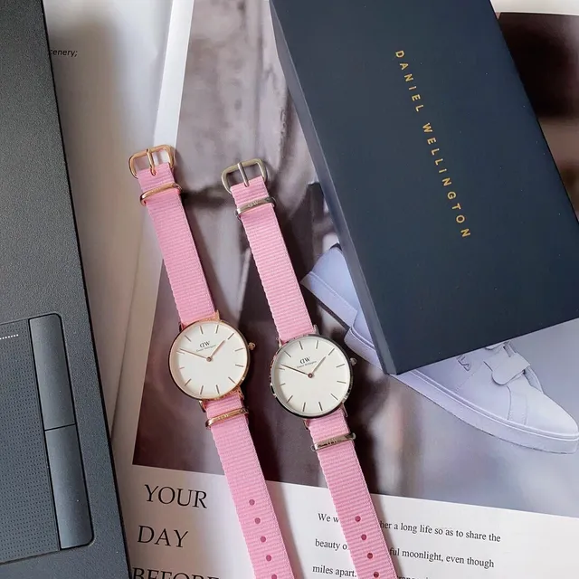 Daniel Wellington Classic Pink White Minimalist Dial Fabric NATO Strap Quartz Watch 7