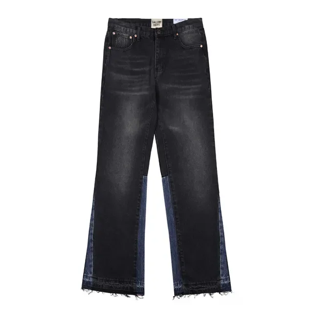 Jeans Lavage Foncé Jambe Large Panneau Contrastant 3