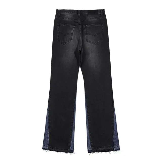 Jeans Lavage Foncé Jambe Large Panneau Contrastant 4