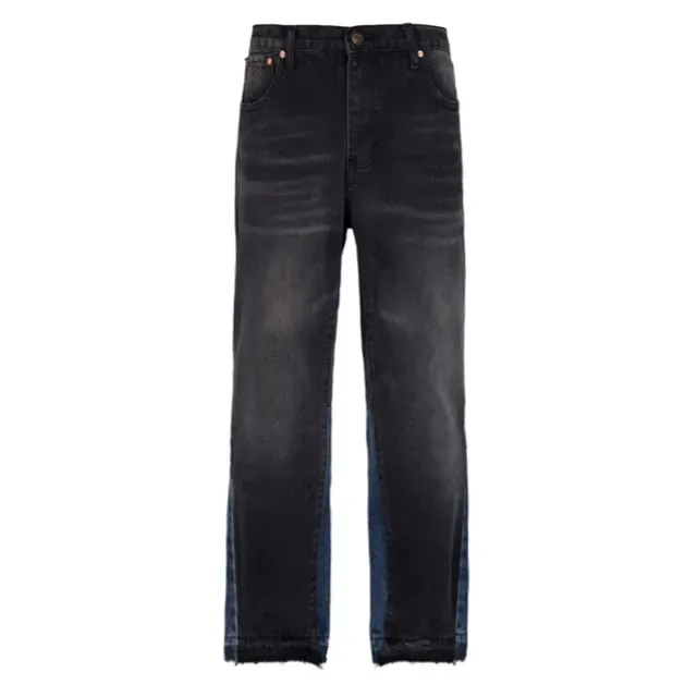 Jeans Lavage Foncé Jambe Large Panneau Contrastant 7