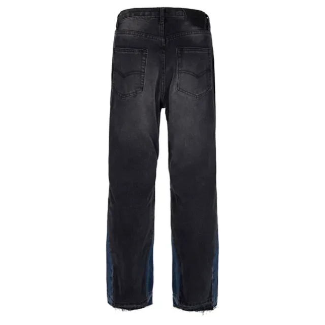 Jeans Lavage Foncé Jambe Large Panneau Contrastant 8