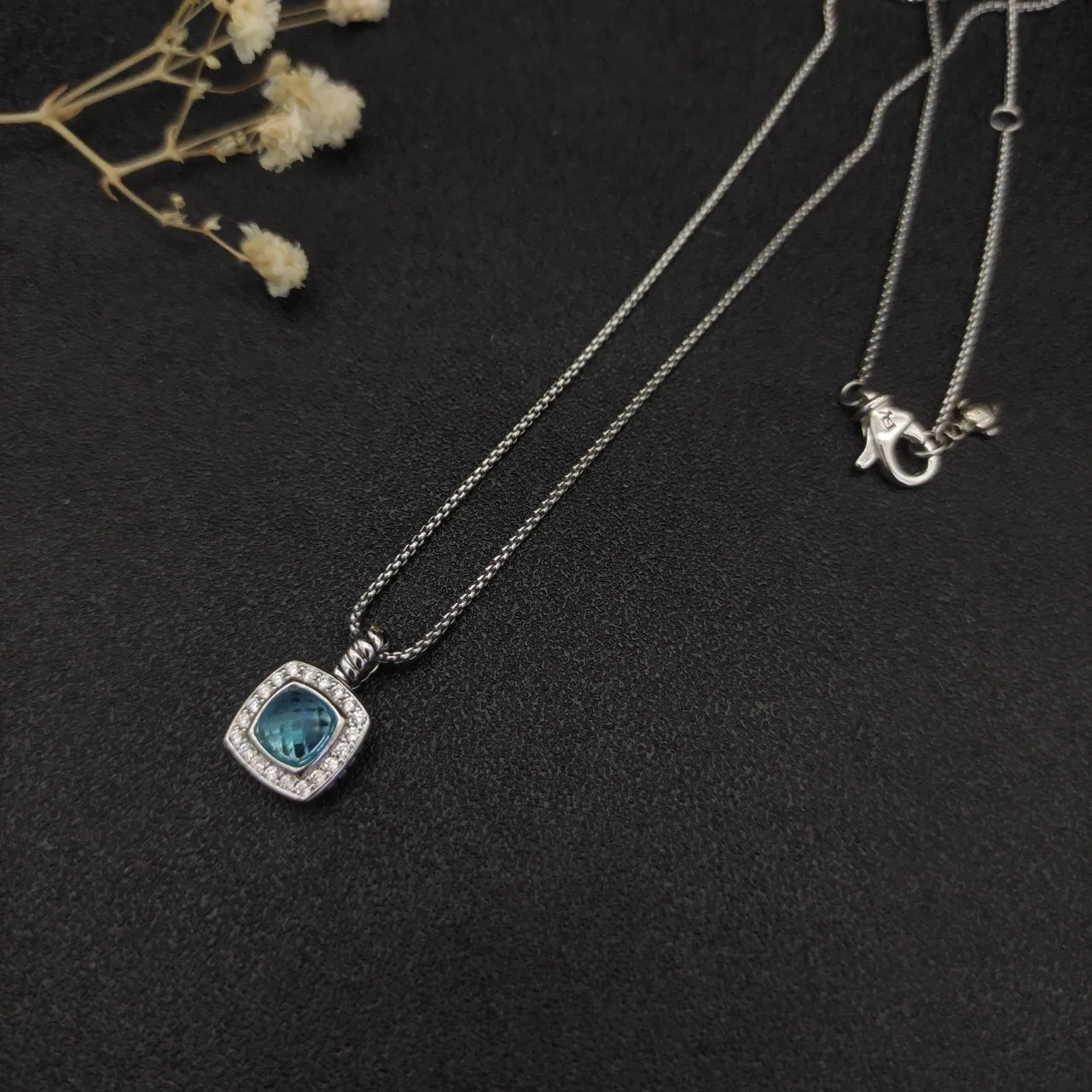 David Yurman Albion Cushion-Cut Blue Topaz and Diamond Pendant Necklace 2
