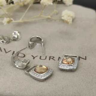 David Yurman Albion فضة بيج هنجد أقراط مربعة حجر مركزي كوشن كات