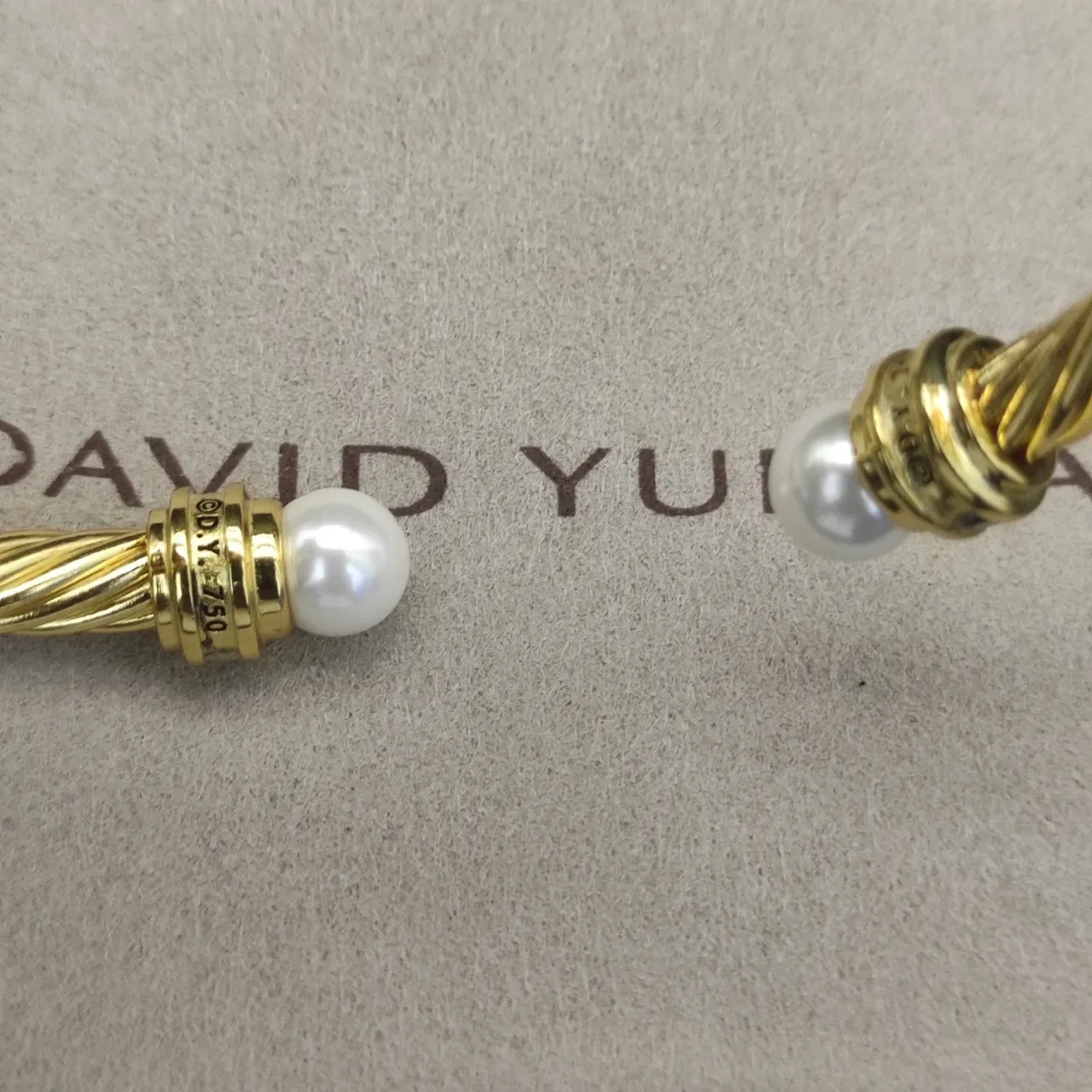 David Yurman Cable Classics Gold White Twisted Pearl-End Bracelet 2