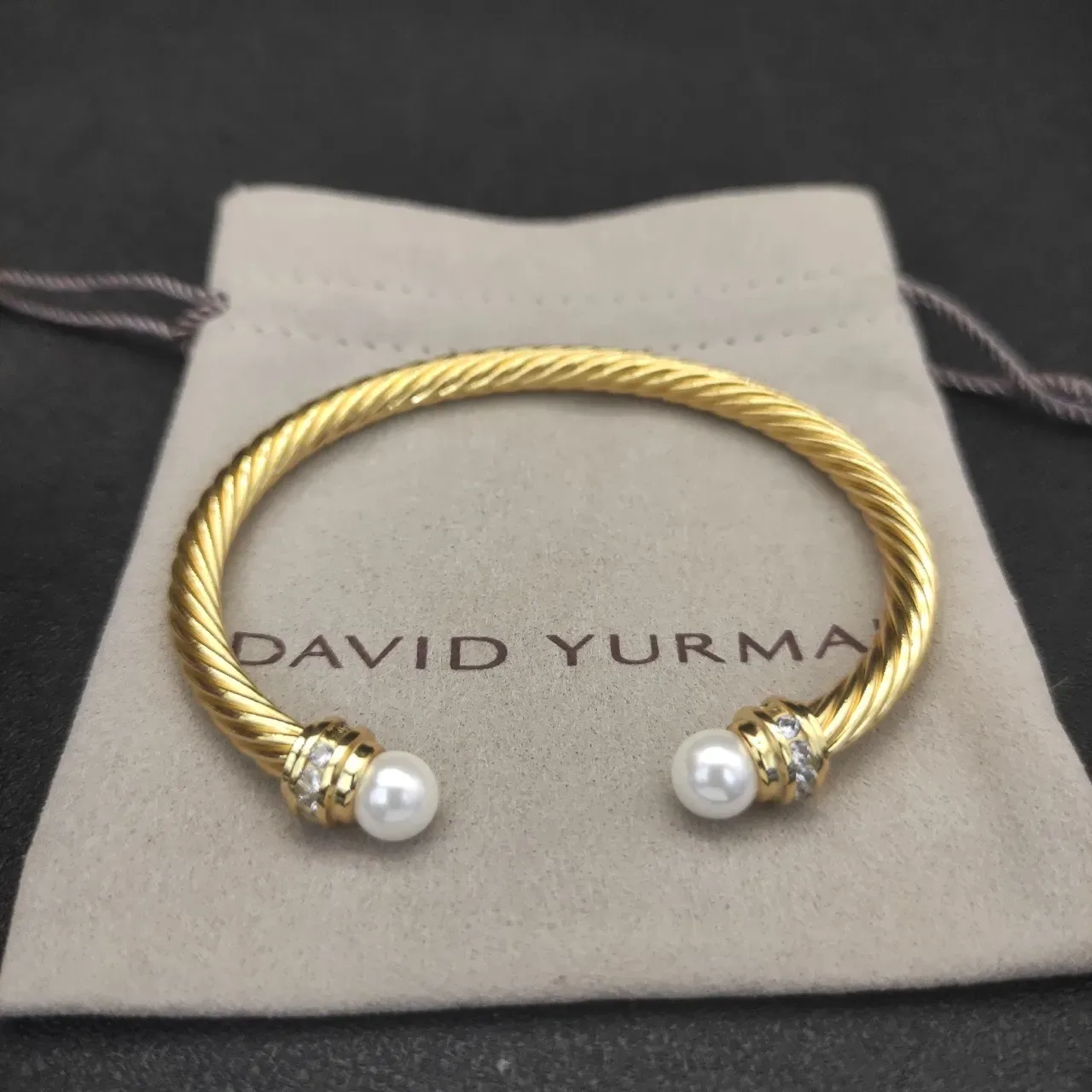David Yurman Cable Classics Gold White Twisted Pearl-End Bracelet 3