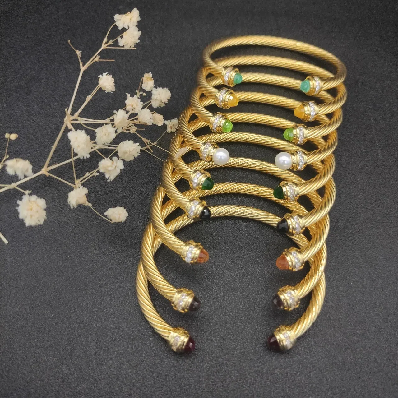 David Yurman Cable Classics Gold White Twisted Pearl-End Bracelet 5