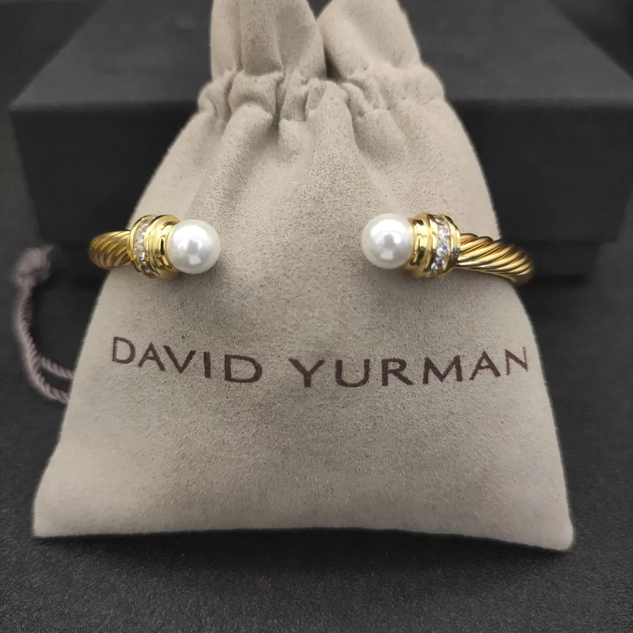 David Yurman Cable Classics Gold White Twisted Pearl-End Bracelet 9