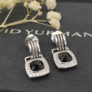 David Yurman Cable Classics أقراط مربعة Pavé حجر أسود