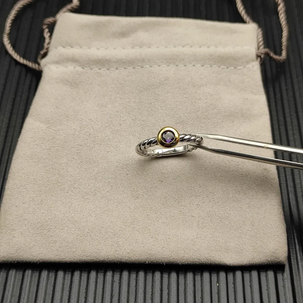 David Yurman Cable Collectibles Anel de Gema Roxa de Duas Cores 7