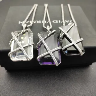 David Yurman Cable Collectibles X Transparent Purple Twisted Setting Pavé Diamond Necklace