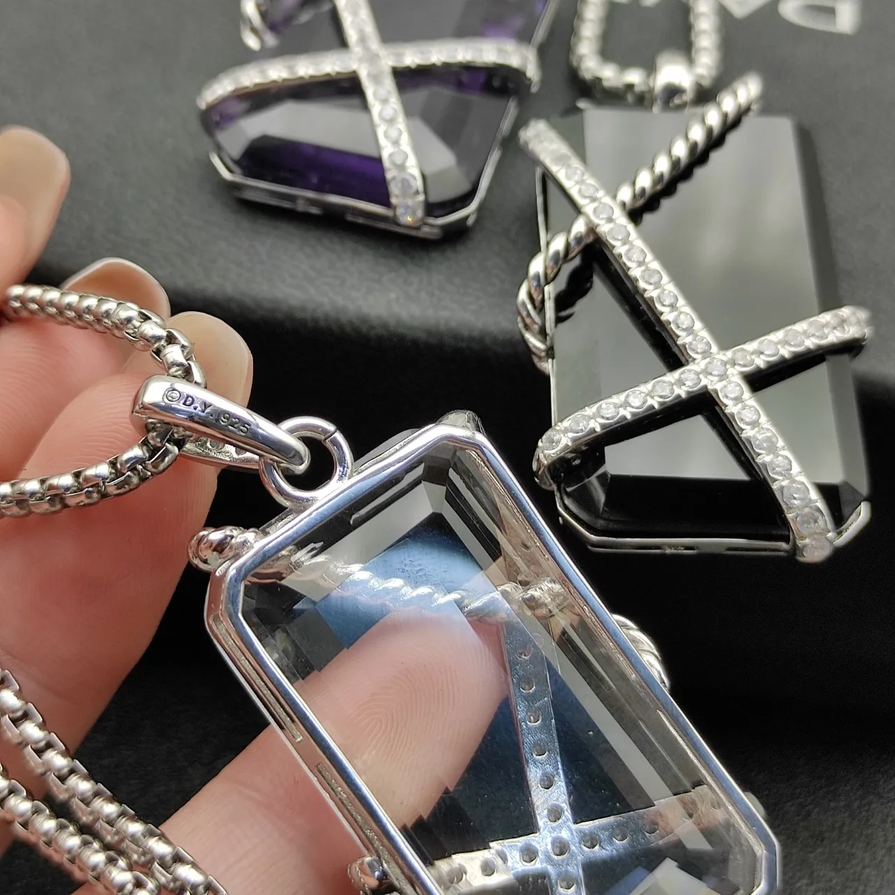 David Yurman Cable Collectibles X Transparent Purple Twisted Setting Pavé Diamond Necklace 2